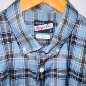 johnnie-O Light Blue and Gray Plaid Casual Shirt Size Large